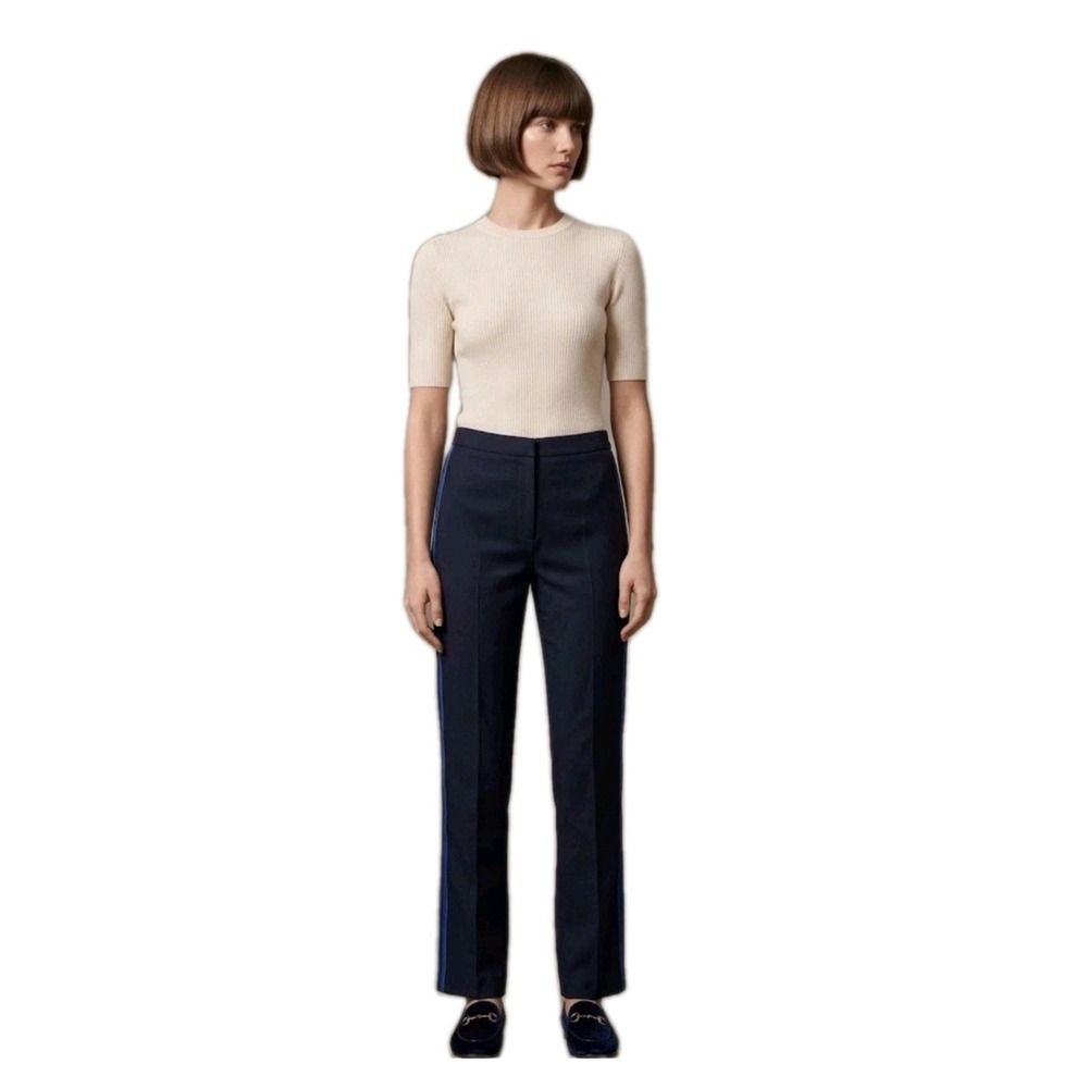 Marina Rinaldi "OGIVALE" Navy Jersey Pants Sport Style Blue Stripe M NWT